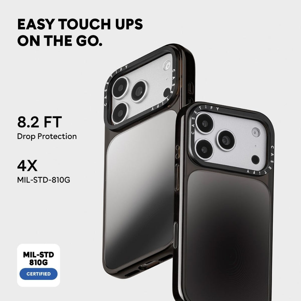 CASETiFY iPhone 18 Pro Max Impact Canvas Mirror Case | MagSafe Compatible, Reflective Mirror Back, Protective Phone Case, Raised Screen & Camera Edges, Charm-Ready - Silver / Glossy Black