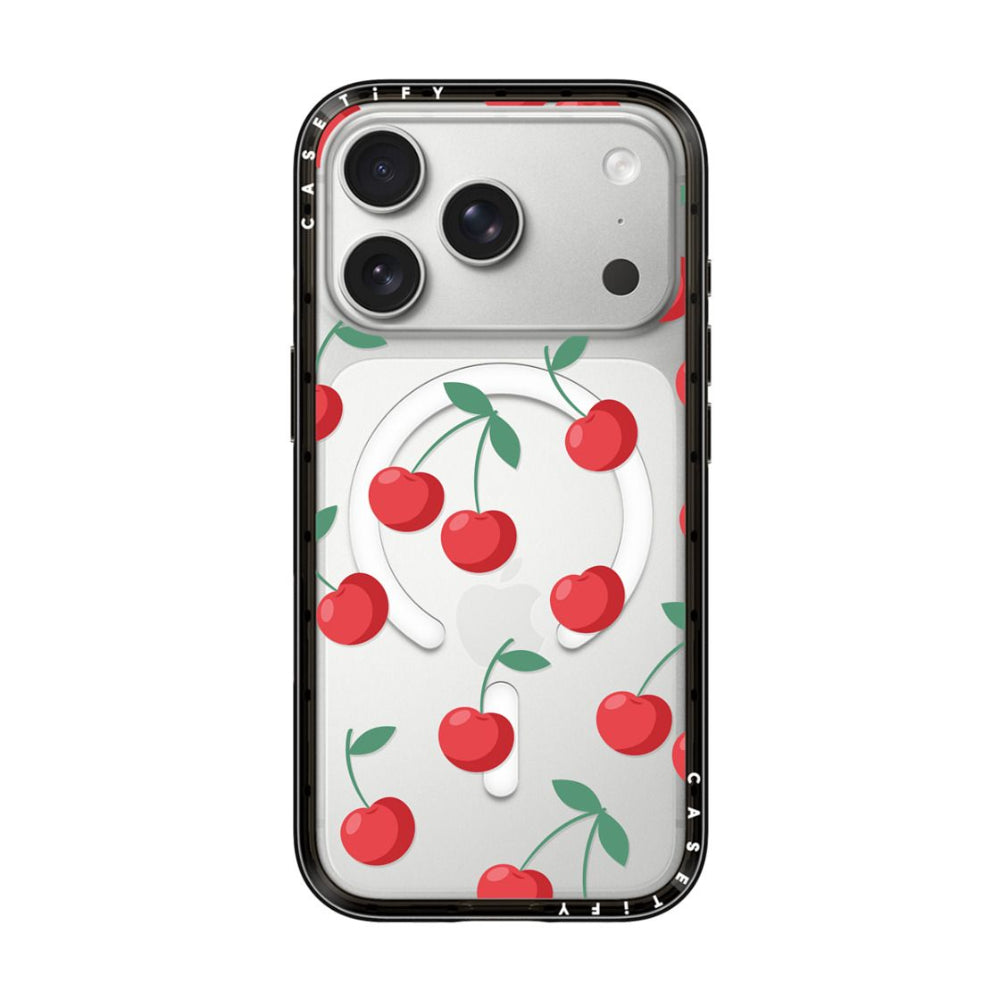 CASETiFY iPhone 18 Pro Compact Case | MagSafe Compatible, 4-Ft Drop Protection, 2x Military Grade, Slim Lightweight Case, Raised Bezel & Camera Ring, Charm-Ready - Black Frame / Cherries