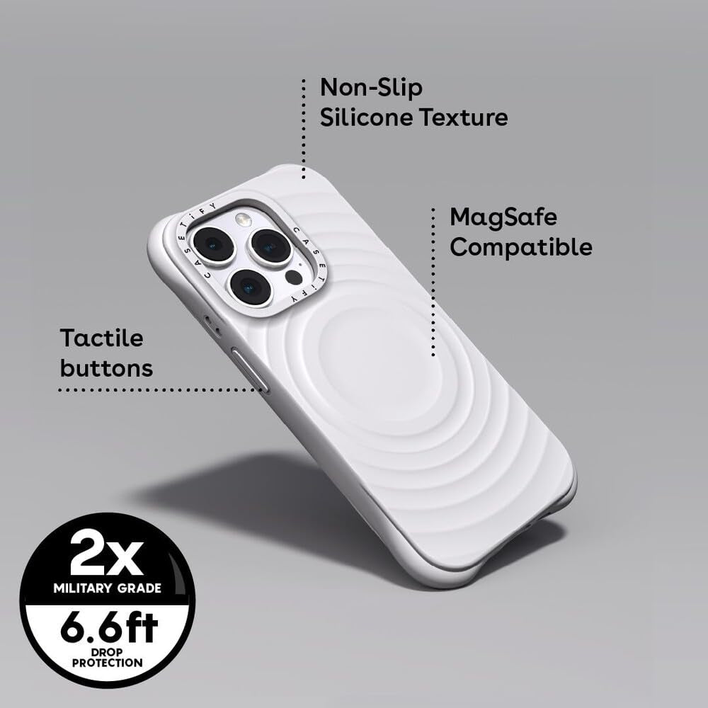 جراب CASETIFY Ripple لهاتف iPhone 16 Pro مع MagSafe باللون الأبيض