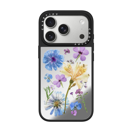 CASETIFY Iphone 17 Pro Mirror Case Magsafe Pressed Floral - Silver - Black Bumper