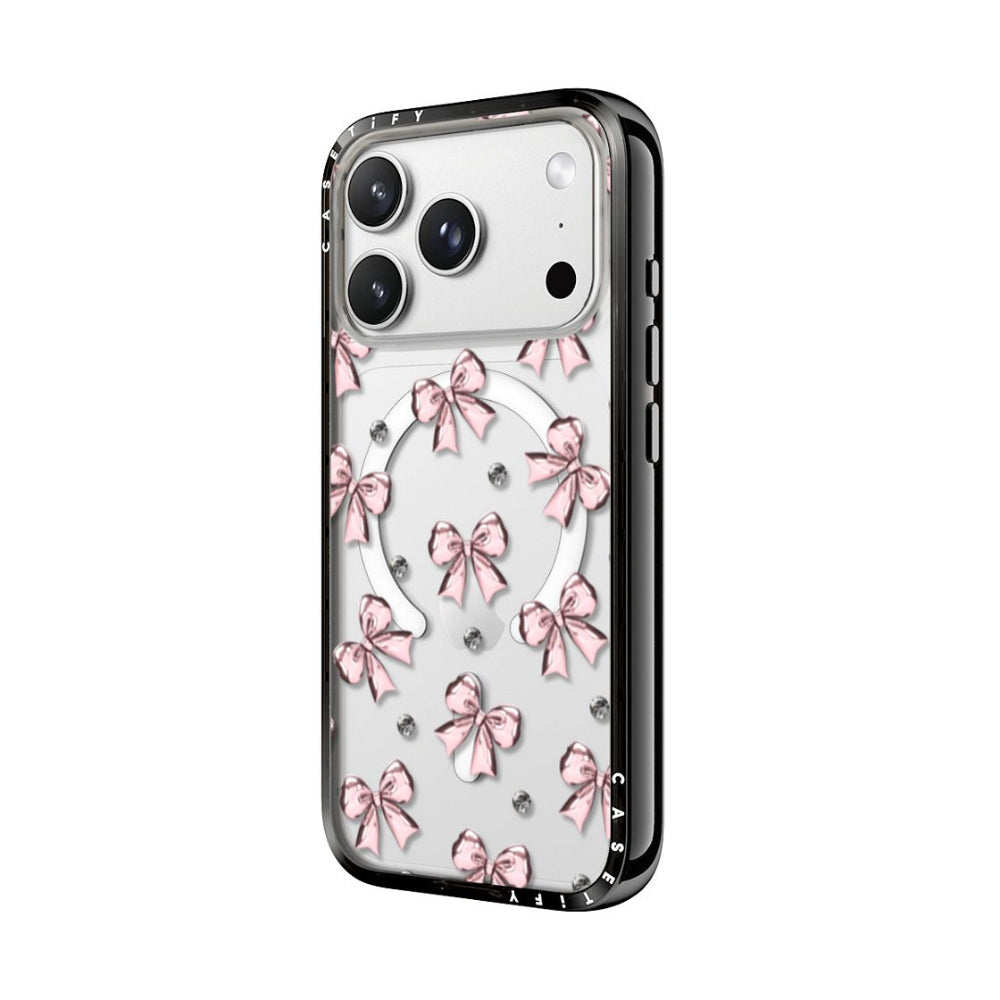 CASETiFY iPhone 18 Pro Compact Case | MagSafe Compatible, 4-Ft Drop Protection, 2x Military Grade, Slim Lightweight Case, Raised Bezel & Camera Ring, Charm-Ready, Black Frame / Metallic Pink Ribbon