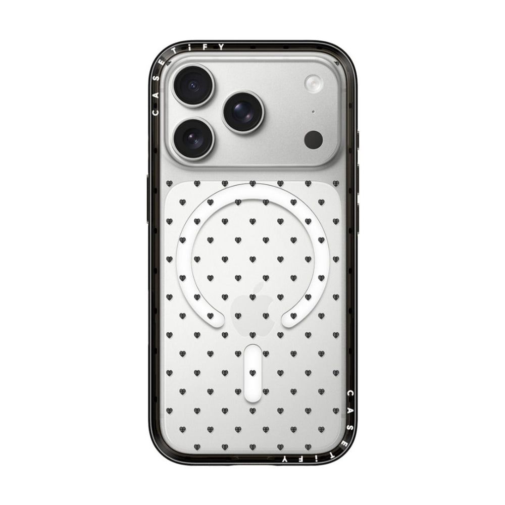 CASETiFY iPhone 18 Pro Compact Case | MagSafe Compatible, 4-Ft Drop Protection, 2x Military Grade, Slim Lightweight Case, Raised Bezel & Camera Ring, Charm-Ready - Black Frame / Polka Hearts