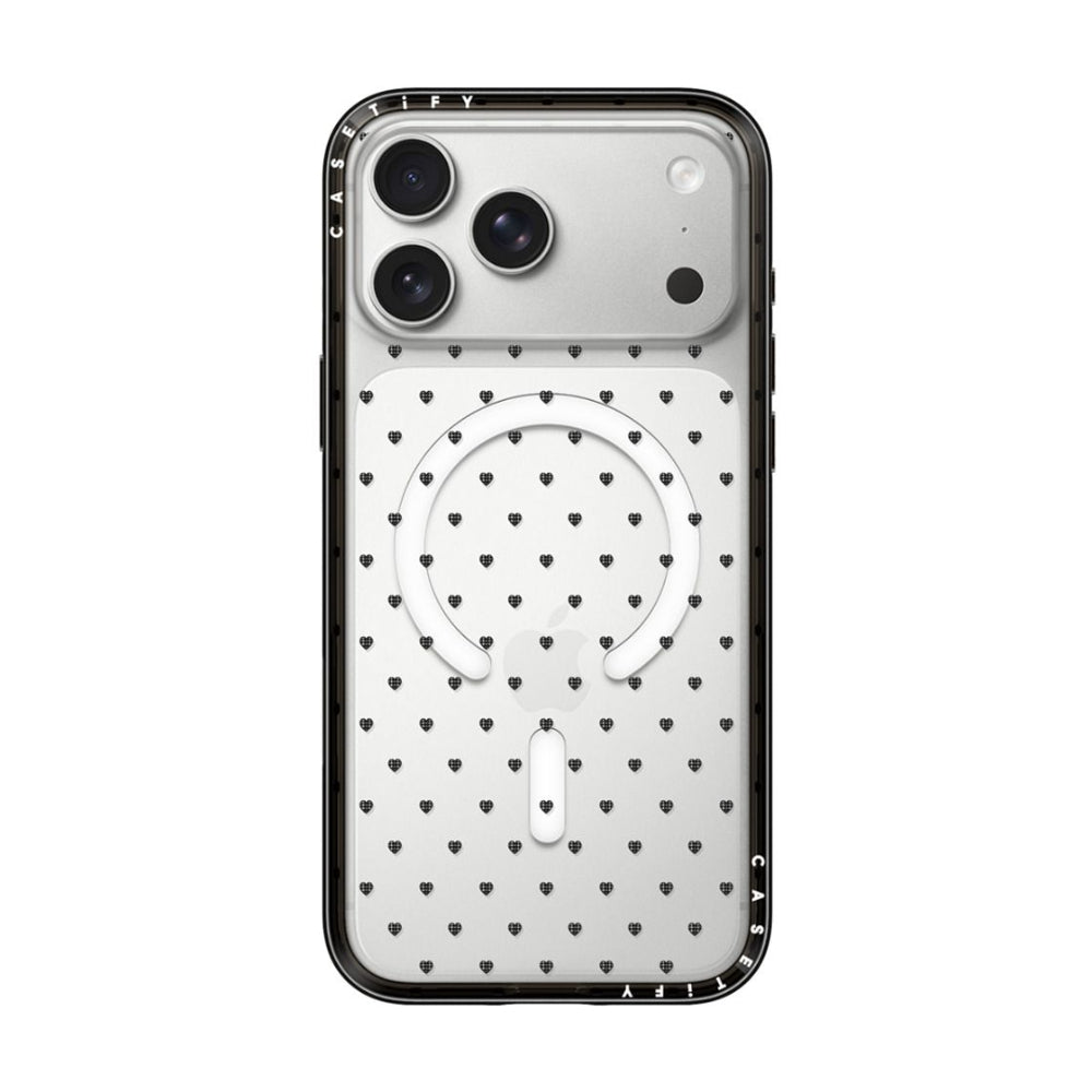 CASETiFY iPhone 18 Pro Max Compact Case | MagSafe Compatible, 4-Ft Drop Protection, 2x Military Grade, Slim Lightweight Case, Raised Bezel & Camera Ring, Charm-Ready - Black Frame / Polka Hearts