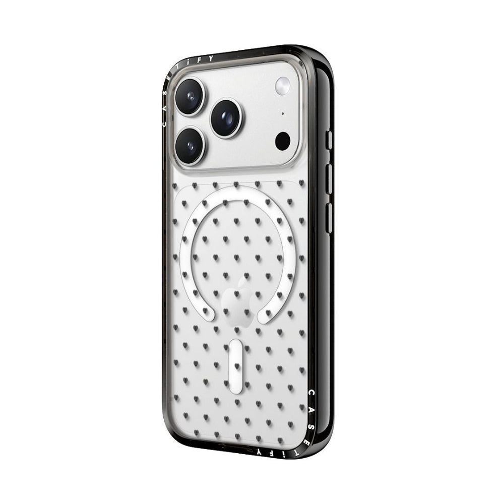 CASETiFY iPhone 18 Pro Max Compact Case | MagSafe Compatible, 4-Ft Drop Protection, 2x Military Grade, Slim Lightweight Case, Raised Bezel & Camera Ring, Charm-Ready - Black Frame / Polka Hearts