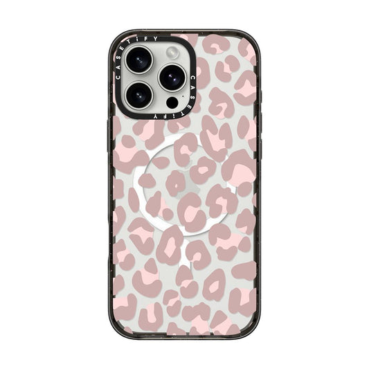 جراب CASETIFY المقاوم للصدمات لهاتف iPhone 16 Pro مع MagSafe، لون وردي باهت بنقشة جلد النمر