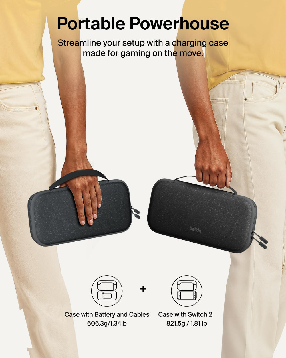 Belkin Gaming Charging Case| Portable Storage & Charging Solution for Nintendo Switch 2/Switch/Switch OLED up to 1.5x, Drop & Scratch Protection, Game Card Storage, Hidden AirTag Pocket - Charcoal