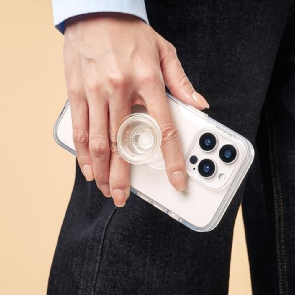 PopSockets PopGrip Standard| Gel Phone Grip & KickStand, Cemovable Ceusable Washable, Works with  Smooth Hard Plastic Case, Easy Remove Top for Wireless Charging - Clear