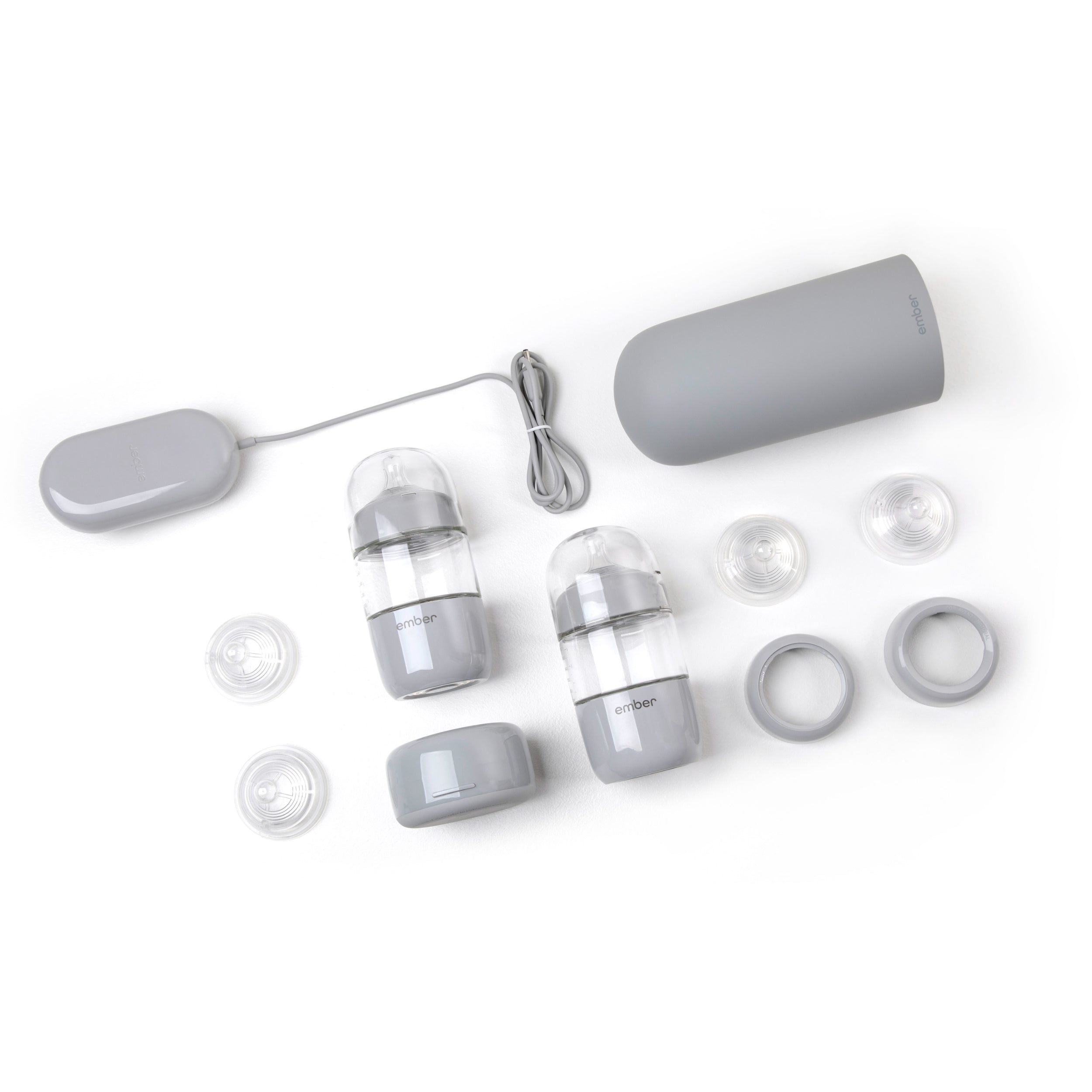 EMBER Baby Bottle System 2X Baby Bottles 2X 0M Nipples 2X 3M Nipples 2X 6M Nipples Uk Plug