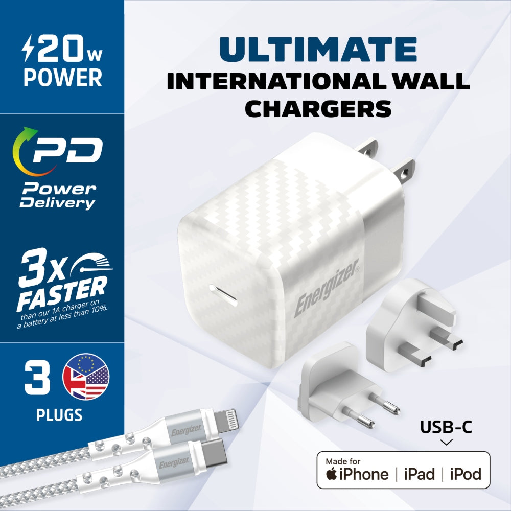ENERGIZER Wall Charger PD Multi Plug 20W with Lightning Cable - White