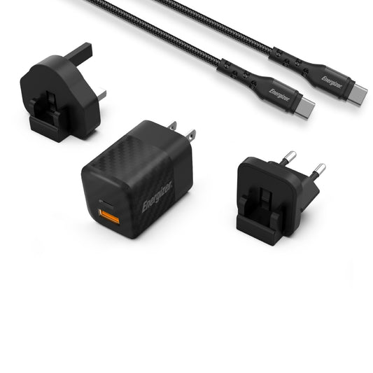 ENERGIZER Wall Charger PD QC3.0 Multi Plug 38W with USB-C Cable - Black