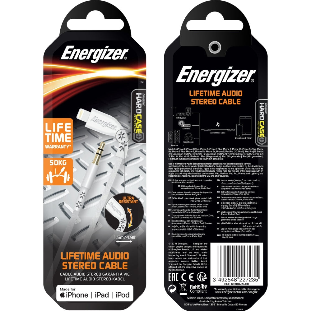 ENERGIZER Audio 3.5mm Cable With Lightning Connector 1.5M - White