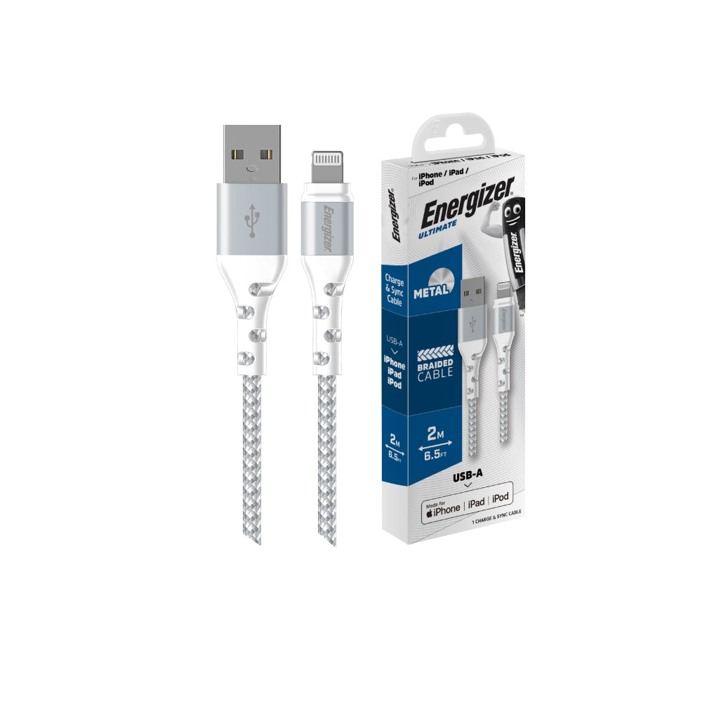 ENERGIZER Cable USB-A to Lightning Braided Cable 2M - White