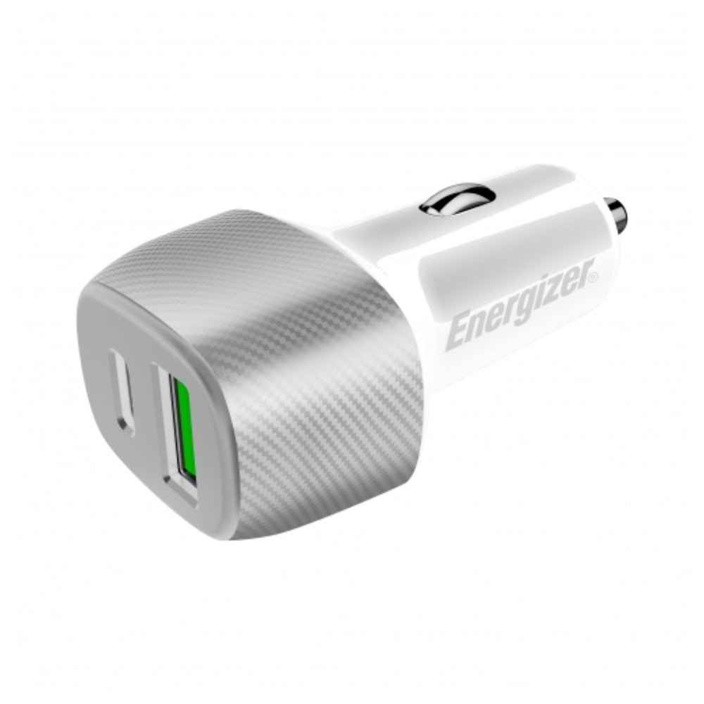 ENERGIZER D38WS Car Charger PD QC3 with 1 20W USB-C and 1 18W USB-A Port - White