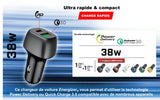 Energizer D38WS Car Charger| 38 Watts Fast Compact  Dual Port (20W USB-C, 18W USB-A), PD & QC 3.0 for Apple iPhone 14/13/12/11 Pro Max/ Pro/ Plus/ iPad Pro / Air / Mini/ Samsung & Android - White