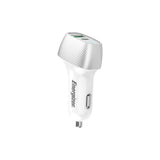 Energizer D38WS Car Charger| 38 Watts Fast Compact  Dual Port (20W USB-C, 18W USB-A), PD & QC 3.0 for Apple iPhone 14/13/12/11 Pro Max/ Pro/ Plus/ iPad Pro / Air / Mini/ Samsung & Android - White