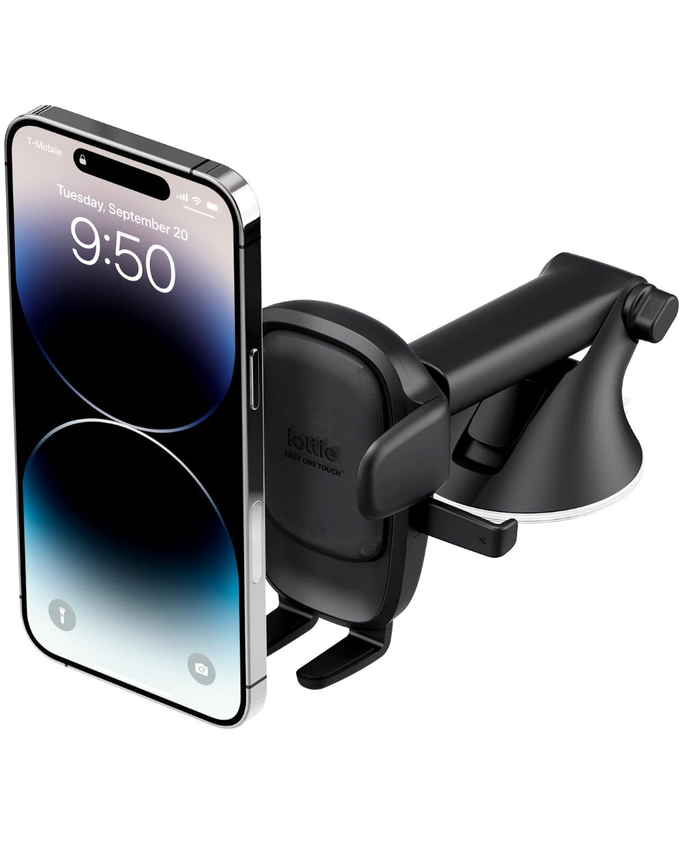 iOttie Easy One Touch 6 Dash & Windshield Mount, Universal Car Phone Holder, Telescopic Arm, Strong Suction Cup, Cable Organizer, Black