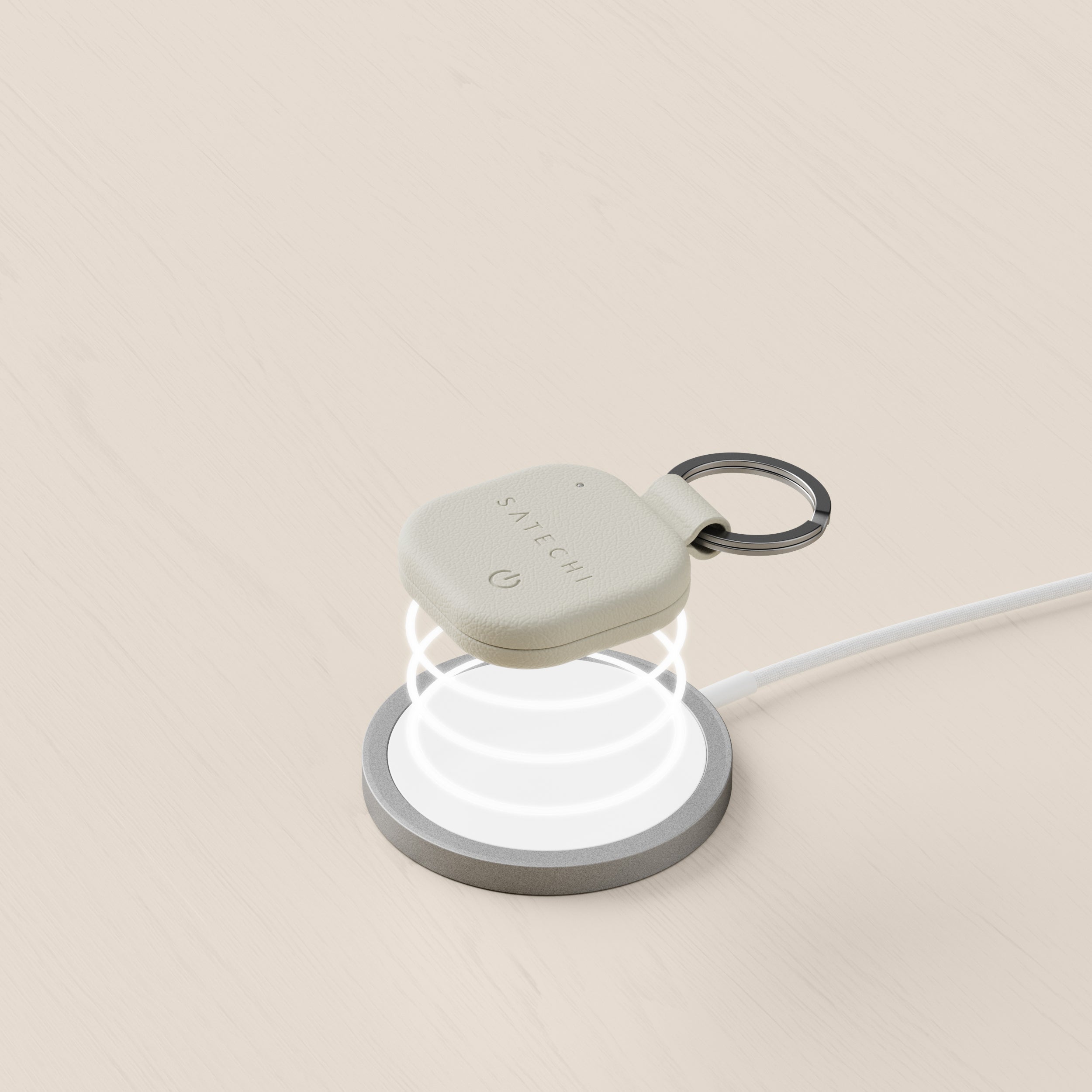 سلسلة مفاتيح SATECHI المصنوعة من الجلد النباتي، لون رملي