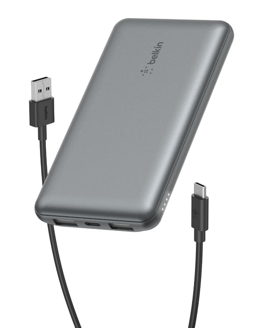 Belkin BoostCharge Power Bank 10K - Battery Pack w/ USB-C & USB-A Ports, 15Watts Output Power, Portable Charger for iPhone 15, 14, 13, 12, iPad Pro, Galaxy S24, S24 Ultra, S24+ - Space Grey