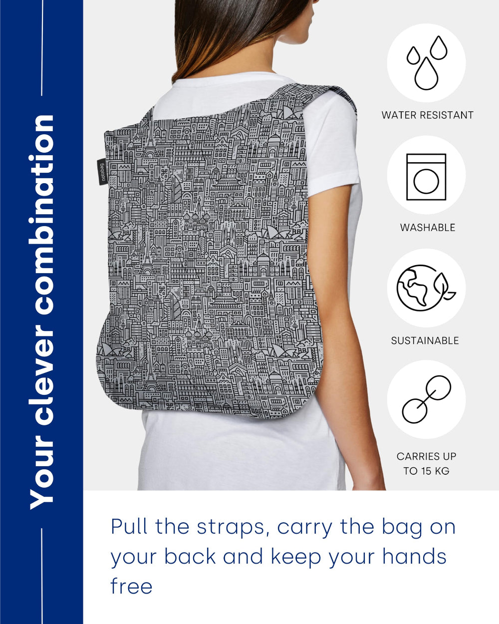 حقيبة نوتاباغ الأصلية متعددة الوظائف "مرحباً بالعالم" - رمادي/أسود