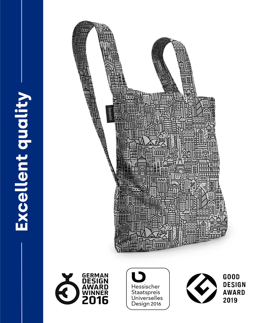 حقيبة نوتاباغ الأصلية متعددة الوظائف "مرحباً بالعالم" - رمادي/أسود