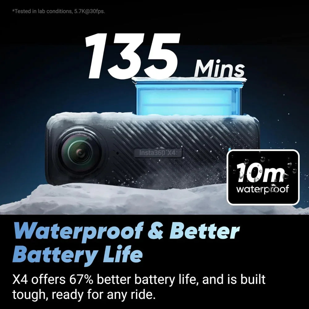 كاميرا Insta360 X4 للدراجات النارية، كاميرا حركة 8K بزاوية 360 درجة، مقاومة للماء