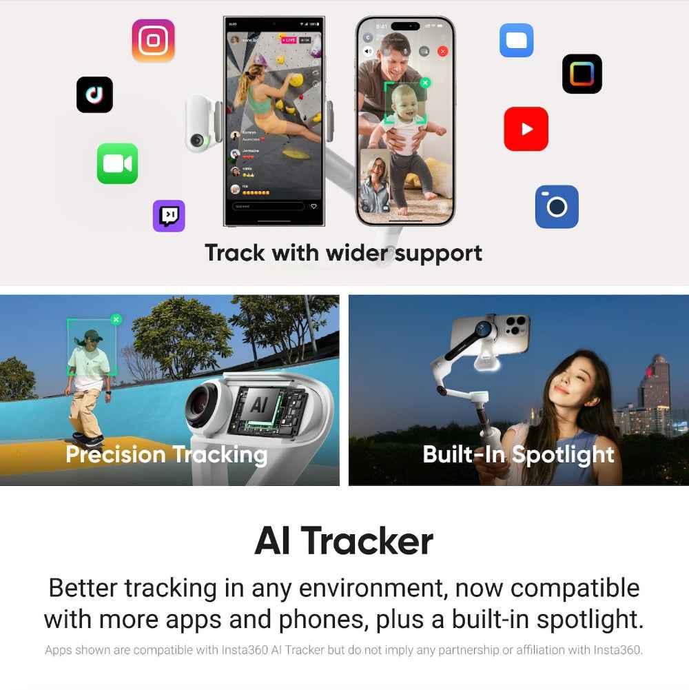 Insta360 Flow 2 Gimbal AI Tracker Bundle| Handheld Gimbal w/ Deep Track 4.0 Precise Subject Tracking, Gesture Control, for Livestreamers, Bloggers, Video Calls, for Android and iOS - Stone Grey