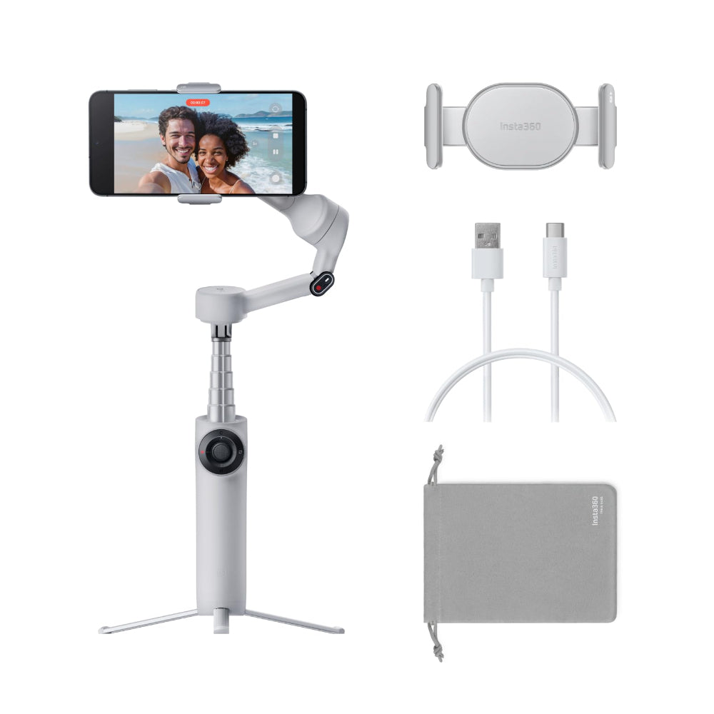 Insta360 Flow 2 Gimbal Standard Bundle| Handheld Gimbal + Selfie Stick + Tripod + Power Bnks, Gesture Control, Face Tracking, for Livestreamers, Bloggers, Video Calls, for Android and iOS - White
