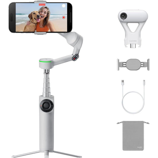 Insta360 Flow 2 Pro AI Tracker Bundle Grey - Industry-First AI Phone Gimbal with Apple DockKit, Pioneering 360? Pan Tracking, Free Tilt, Built-in Tripod/Selfie Stick, Portable Vlog/Travel Stabilizer