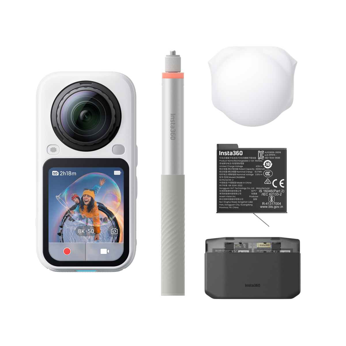INSTA360 X6 360 Camera Essentials Bundle| 8K Camera + 2x Extreme Batteries + 114cm Invisible Sefie Stick + Lens Cap + Fast Charge Case + Pouch + USB-C Cable + Exteneded Warranty - Black