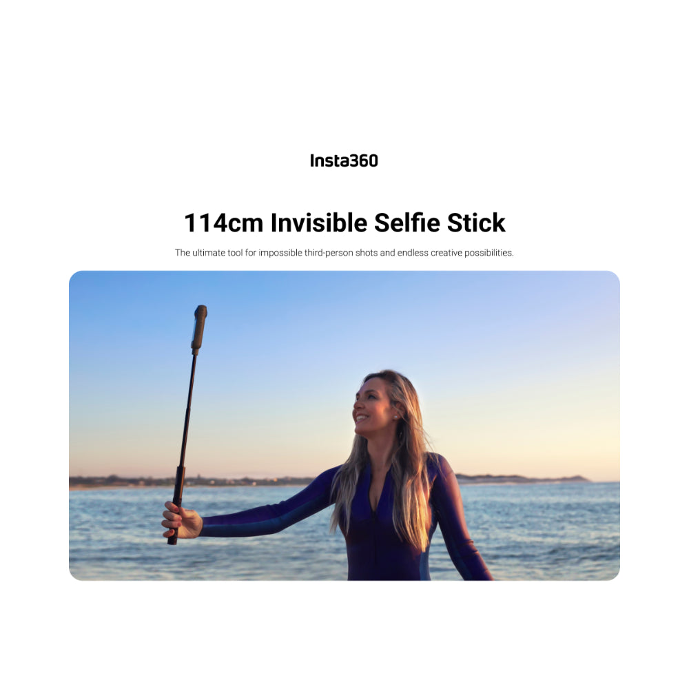 Insta360 Invisible Selfie Stick 114cm| 3.7Ft Aluminum Alloy Invisible Stick, Auto-Removed in 360° Shots, Lightweight @ 118 grams, Ideal for Third Person Views, Works w/ X6,X5,X4,X3,GO 3S/S,Ace Pro - Black
