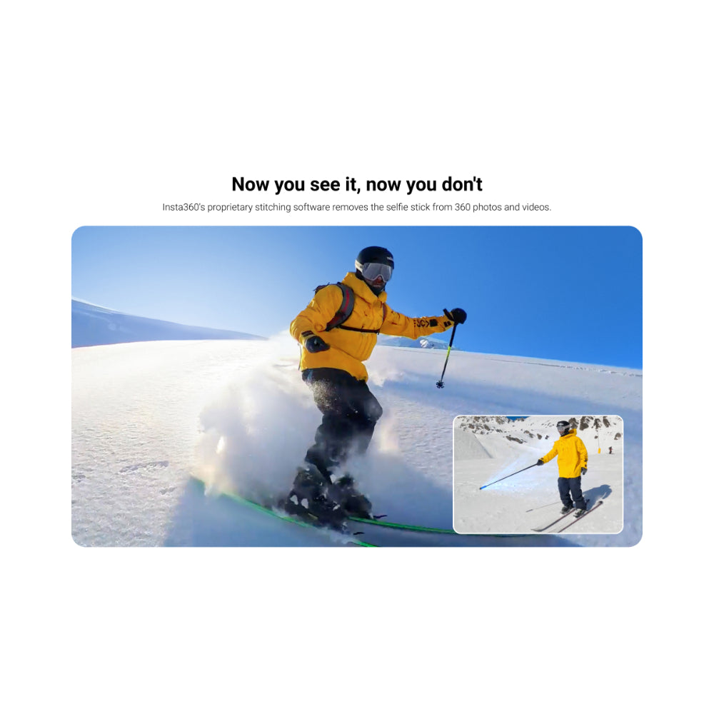 Insta360 Invisible Selfie Stick 114cm| 3.7Ft Aluminum Alloy Invisible Stick, Auto-Removed in 360° Shots, Lightweight @ 118 grams, Ideal for Third Person Views, Works w/ X6,X5,X4,X3,GO 3S/S,Ace Pro - Black