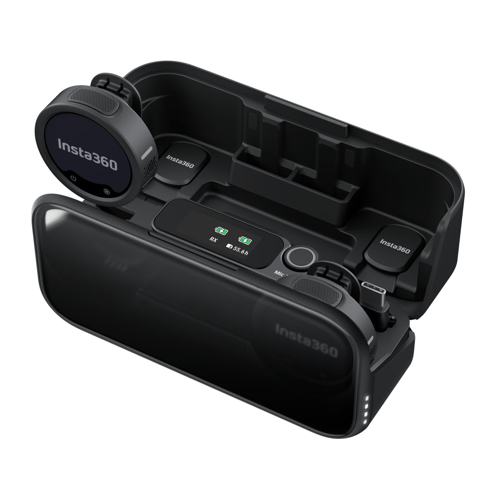 Insta360 Mic Pro 2 TX + 1 RX| AI Powered Wireless Mic & Receiver, 400m Range, 10Hrs Battery Life, 32GB Memory and E-Ink Display, Direct Bluetooth connection to X5, X4 Air, Ace Pro 2, Go Ultra