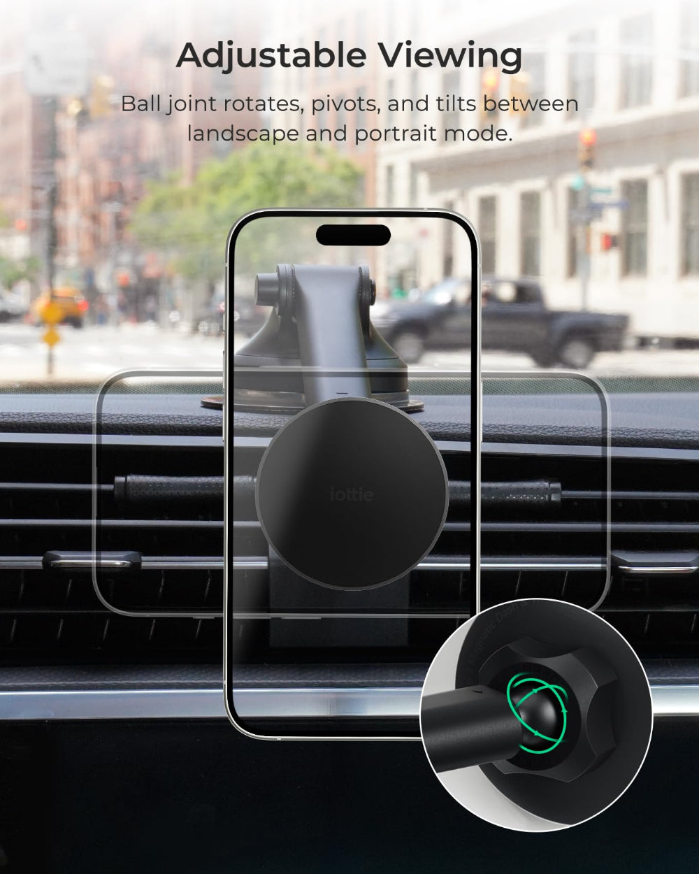 iOttie iTap 3 Magnetic Dashboard & Windshield Mount, MagSafe Compatible, N52 Magnets, Dashboard and Windshield Car Phone Holder, Black