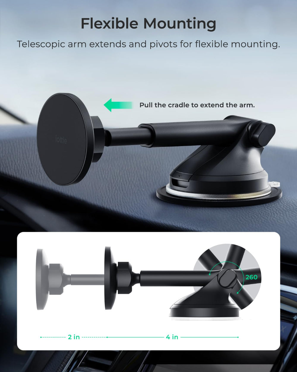 iOttie iTap 3 Magnetic Dashboard & Windshield Mount, MagSafe Compatible, N52 Magnets, Dashboard and Windshield Car Phone Holder, Black