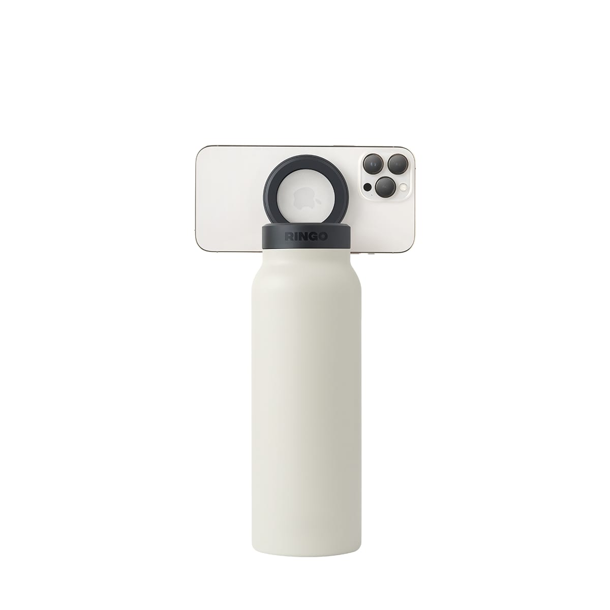 RINGO Water Bottle + Free Magnetic Booster Ring| Stainless Steel Hydration Bottle w/ Integrated MagSafe Phone Mount, 12Hrs Hot/24Hrs Cold, BPA-Free, Works w/ All Devices Android & iOS - Ivory 24Oz