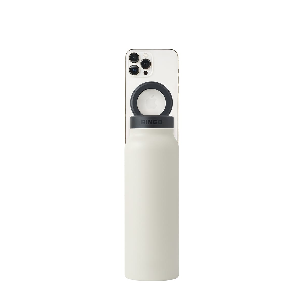 RINGO Water Bottle + Free Magnetic Booster Ring| Stainless Steel Hydration Bottle w/ Integrated MagSafe Phone Mount, 12Hrs Hot/24Hrs Cold, BPA-Free, Works w/ All Devices Android & iOS - Ivory 24Oz