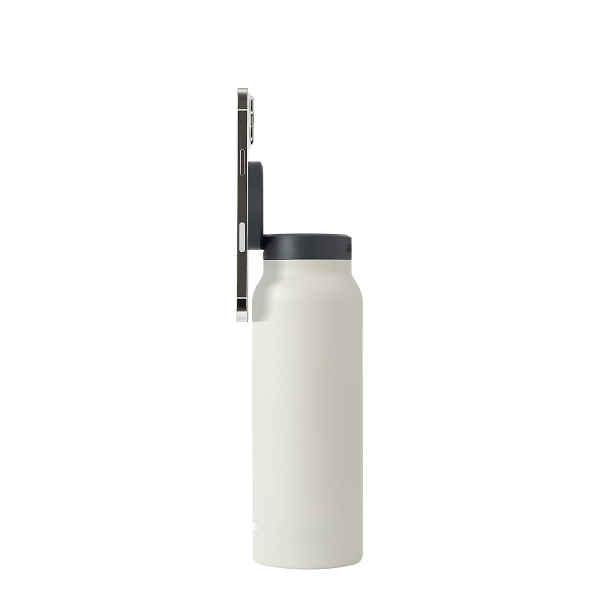 RINGO Water Bottle + Free Magnetic Booster Ring| Stainless Steel Hydration Bottle w/ Integrated MagSafe Phone Mount, 12Hrs Hot/24Hrs Cold, BPA-Free, Works w/ All Devices Android & iOS - Ivory 24Oz