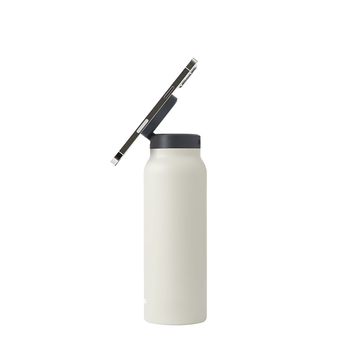 RINGO Water Bottle + Free Magnetic Booster Ring| Stainless Steel Hydration Bottle w/ Integrated MagSafe Phone Mount, 12Hrs Hot/24Hrs Cold, BPA-Free, Works w/ All Devices Android & iOS - Ivory 24Oz
