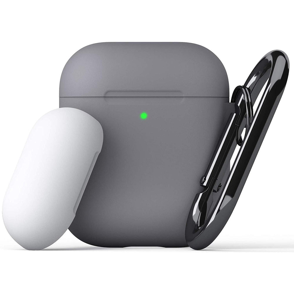 [علبة مفتوحة] حافظة KEYBUDZ PodSkinz Switch مع حلقة تعليق لسماعات AirPods 1 و 2 - لون رمادي فاتح 