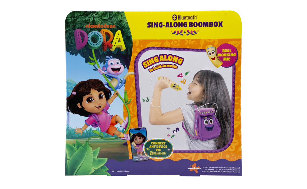 ekids Kiddesign Dora Bluetooth Sing Along Boombox Speaker Backpack with Microphone and Built-in Music, Kids Karaoke Machine for Fans of Dora The Explorer Toys for Girls
