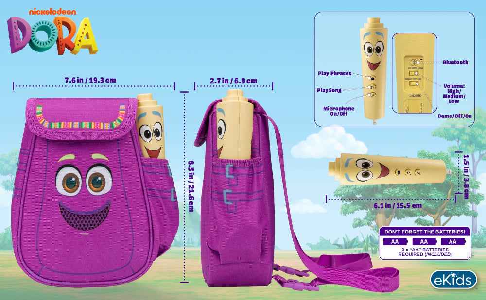 ekids Kiddesign Dora Bluetooth Sing Along Boombox Speaker Backpack with Microphone and Built-in Music, Kids Karaoke Machine for Fans of Dora The Explorer Toys for Girls