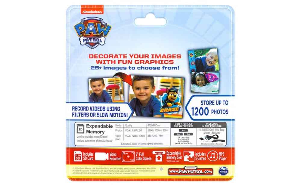 ekids Kiddesign Digital Camera for Kids Paw Patrol, Kids Camera 2" Screen, Easy to Use Lightweight, 512MB SD Card and Strap included, Nickelodeon Paw Patrol Toys for Boys and Girls