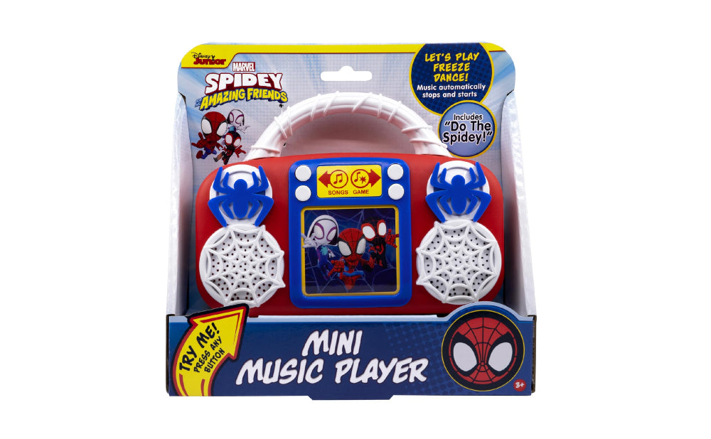 ekids Kiddesign Spiderman Sing Along Mini Music Player with Speaker Built-in Music,Kids Freeze-Dance Machine for Fans of Amazing Spiderman and Friends Toys for Boys and Girls