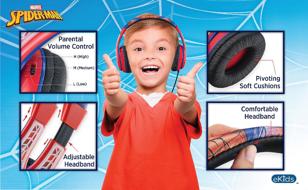 سماعات رأس KIDdesigns فوق الأذن بتصميم سبايدرمان