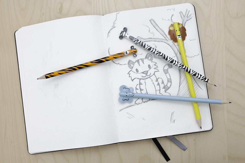 Kikkerland Safari Animal Pencils Set of 4| Creature-Topped Graphite Pencils for School, Office, Writing, Drawing and Gifts, Multicolor