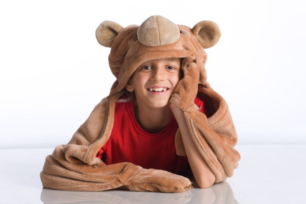 عباءة كانجورو وحيد القرن بغطاء رأس مع مخالب دب للأطفال