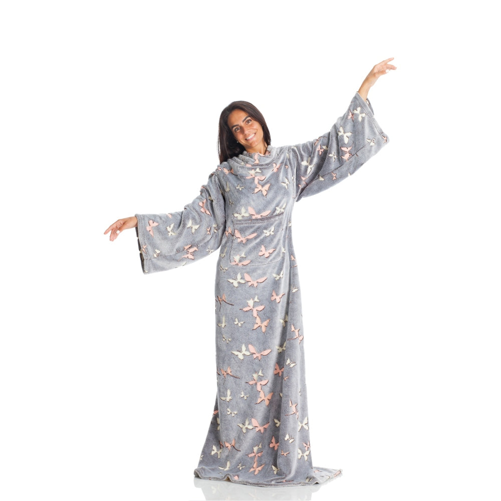 KANGURU Blanket With Sleeves and a Pocket - Butterflies - Deluxe Glow