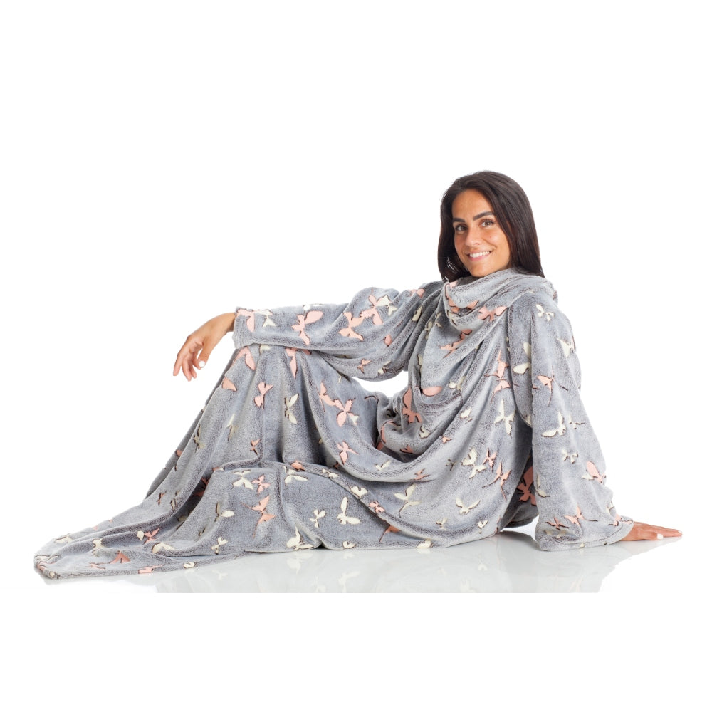 KANGURU Blanket With Sleeves and a Pocket - Butterflies - Deluxe Glow