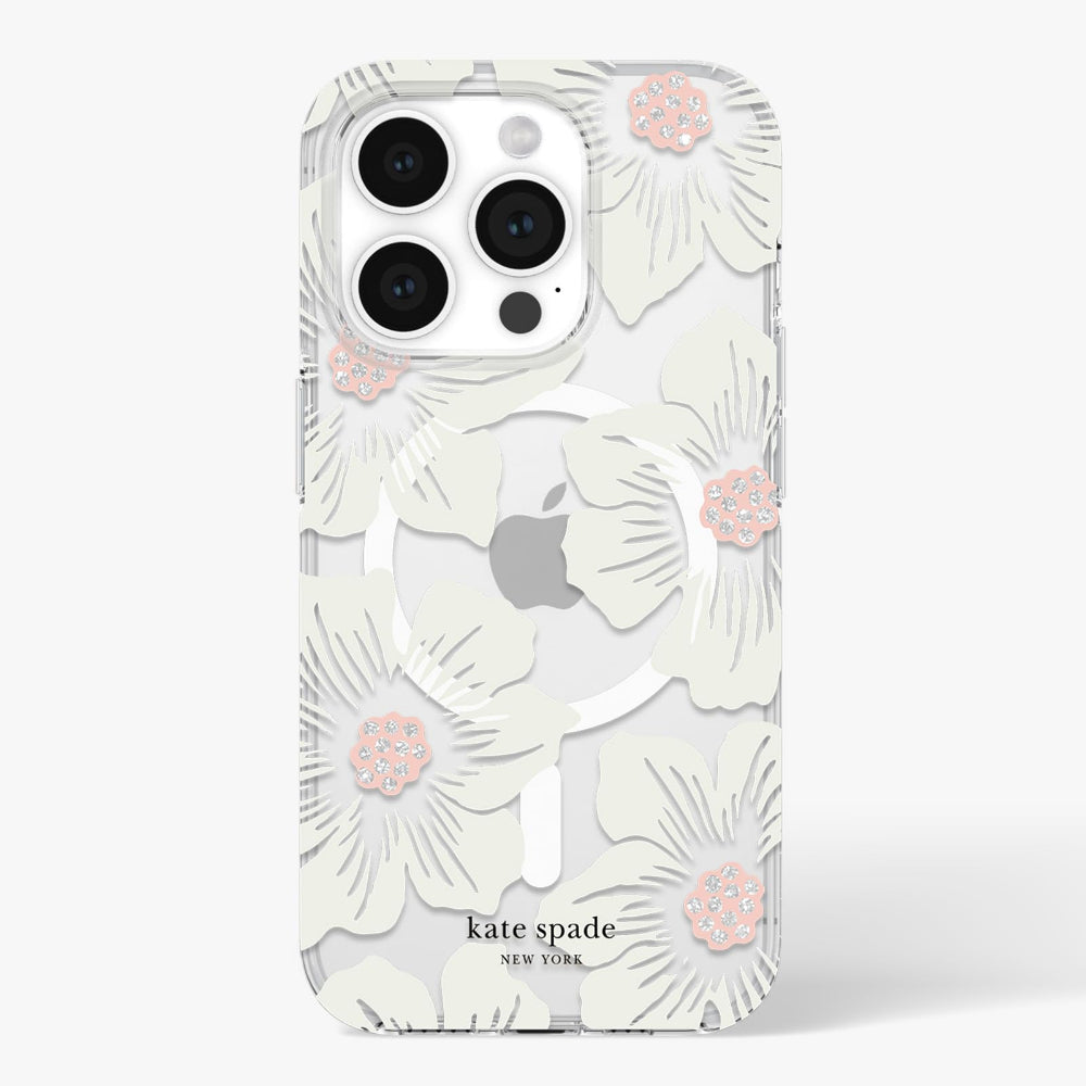 Kate Spade Clear Floral Case Compatible with iPhone 15 Pro 2023 6.1" - 10Ft Drop Protection Cover, Made from Recycled Materials, Magsafe Wireless Charging Compatible - Hollyhock Cream