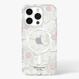 Kate Spade Clear Floral Case Compatible with iPhone 15 Pro 2023 6.1" - 10Ft Drop Protection Cover, Made from Recycled Materials, Magsafe Wireless Charging Compatible - Hollyhock Cream